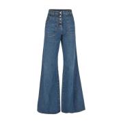 Etro Blommiga Flare Jeans med Fickor Blue, Dam
