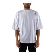 Palm Angels Tryckt Logotyp T-shirt - Oversize Rund Hals Kort Ärm White...