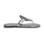 Tory Burch Monokrom Metalliska Flip Flops Gray, Dam