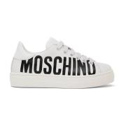 Moschino Vita Läder Unisex Sneakers med Tryckt Logo White, Dam