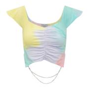 Collina Strada Kortad V-Hals Tie Dye T-Shirt med Rhinestone Tribal Mön...