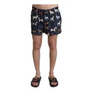 Dolce & Gabbana Blå Hundtryck Strandkläder Shorts Herrar Badkläder Blu...