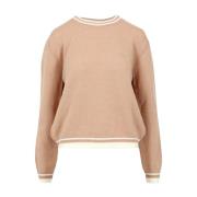 Msgm Beige Tröja med Broderad Logotyp Beige, Dam