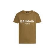Balmain Tryckt Logotyp Bomull T-Shirt Green, Dam