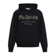 Alexander McQueen Tryckt hoodie Black, Herr