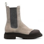 Brunello Cucinelli Gråa Mocka Ankelboots Beige, Dam