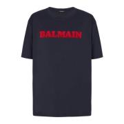 Balmain Retroflockad T-shirt Blue, Herr