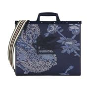 Etro Blå Jacquard Toteväska med Pegasus Motiv Blue, Dam