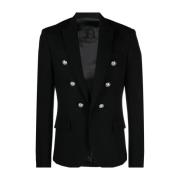 Balmain Svart Flanelljacka med Präglade Logoknappar Black, Herr