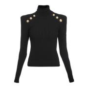 Balmain Stickad tröja med guldiga knappar Black, Dam