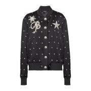 Balmain Bomberjacka med broderade stjärnor Black, Dam