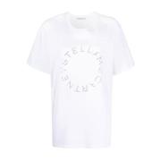 Stella McCartney Vit Bomullsöversized T-shirt med Strasslogotyp White,...