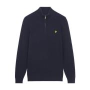 Lyle & Scott Räfflad Quarter Zip Tröja Blue, Herr