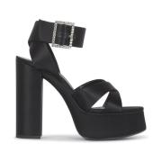 Saint Laurent Svarta plattformsandaletter i satin med korsade remmar B...