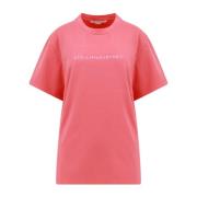 Stella McCartney Rosa Ribbad T-shirt med Logo Print Pink, Dam