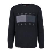 Tommy Jeans Broderad Logotyp Bomullströja Black, Herr