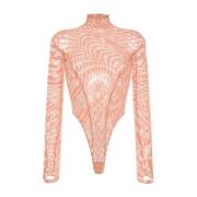 Mugler Persikorosa Top med Meshdetaljer Pink, Dam