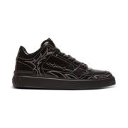 Balmain B-Court Mid Top Western glaserade lädertränare Black, Herr