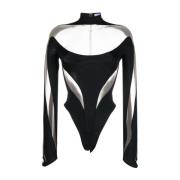 Mugler Svart Illusion Tulle Bodysuit Black, Dam