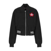 Kenzo Svart Bomberjacka i Bomull med Kontrasterande Logotyp Black, Dam