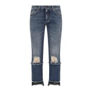 Dolce & Gabbana Cropped Denim Jeans med Appliqué Patch Blue, Dam