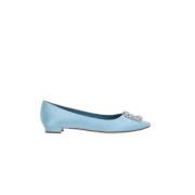 Manolo Blahnik Blå Siden Satin Juvelspänne Ballerinaskor Blue, Dam