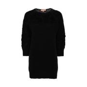 Ermanno Scervino Blommig Spets Ribbstickad Tröja Black, Dam