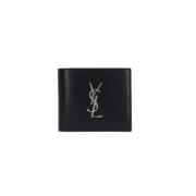 Saint Laurent Svart läderplånbok med YSL-logotyp Black, Herr