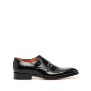 Santoni Italienska läder Monk Strap skor Black, Herr