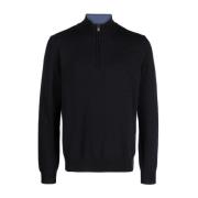 Corneliani Lyxig Ull/Kashmir Halv-Zip Stickad Tröja Blue, Herr