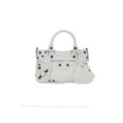 Balenciaga Studded Läder Toteväska med Avtagbar Rem White, Dam