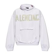 Balenciaga Huvtröja med vintageeffekt White, Herr