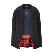 Gloverall Churchill Peacoat i Navy Royal Stewart Tartan Blue, Herr