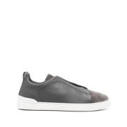 Ermenegildo Zegna Läder Triple Stitch Sneakers Gray, Herr