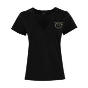 Pinko Love Birds Broderad T-Shirt Black, Dam