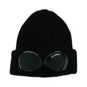 C.p. Company Extra Fin Merino Goggle Beanie Black, Herr