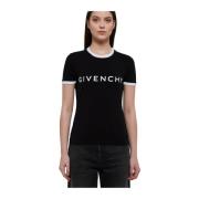 Givenchy Svart Logotyp T-shirt med Kontrasterande Kant Black, Dam