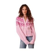 Loveshackfancy Rosa Fairisle Ull Cardigan Pink, Dam