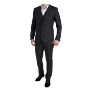 Dolce & Gabbana Klassisk Svart Slim-Fit 3-Delad Kostym Black, Herr