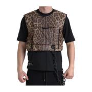 Dolce & Gabbana Leopard Siden Ärmlös Sportswear Väst Brown, Herr