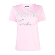 Moschino Rosa T-shirt med Kristalldekoration för Kvinnor Pink, Dam