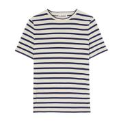 Jil Sander Randig Kräm Vit/Marinblå T-Shirt Multicolor, Dam