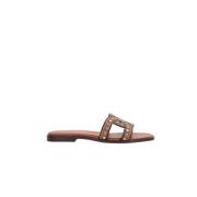 Tod's Läder Slide Sandaler med Silvernitar Brown, Dam