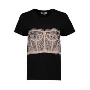 Alexander McQueen Tryckt Korsett T-Shirt Black, Dam