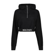 Palm Angels Kort Zip Hoodie med Logo Black, Dam