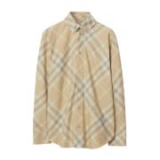 Burberry Beige Twill Krage Skjorta med Burberry Check Beige, Dam