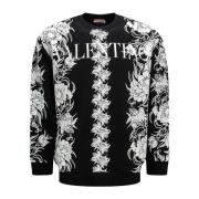 Valentino Svart Bomullssweatshirt med Blommönster Black, Herr