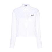 Versace Barocktryckt Cropped Skjorta White, Dam