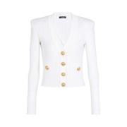 Balmain Knäppt, kortstickad kofta White, Dam