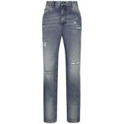 Dolce & Gabbana Klassiska Jeans med Breda Ben och Slitet Utseende Blue...